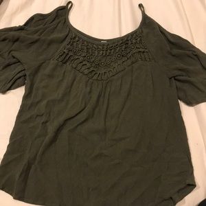 Olive green open shoulder short sleeved shirt